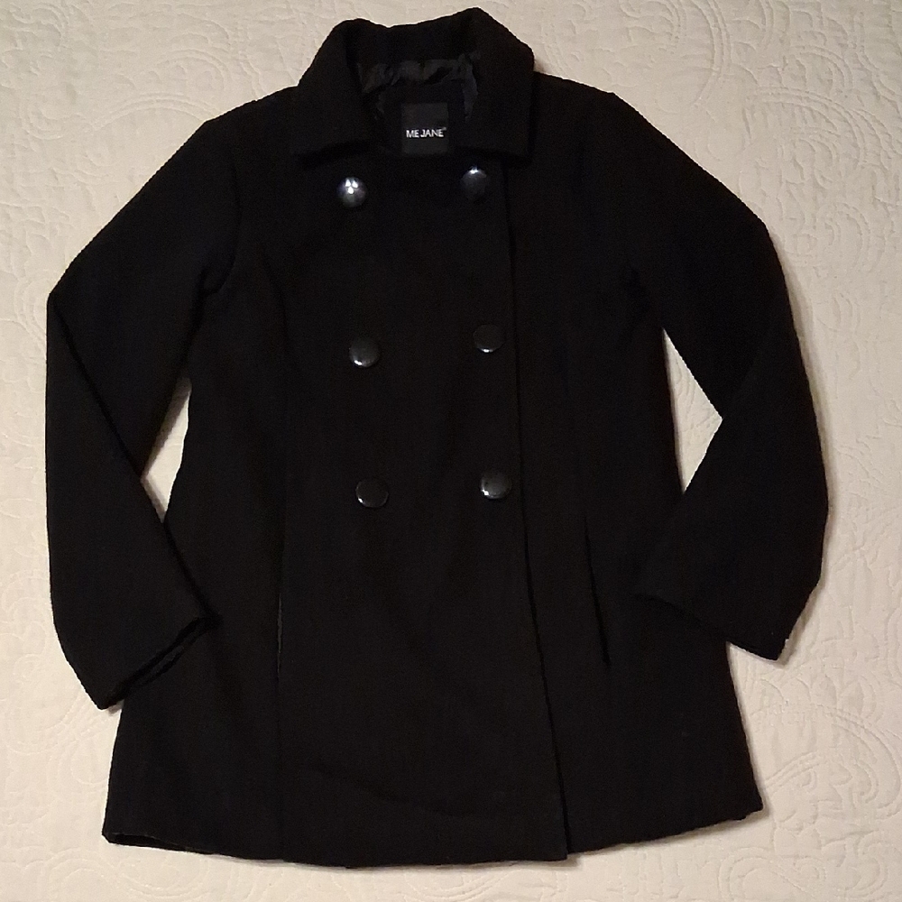 Girls Black Pea Coat Double-Breasted Black Pea Coat